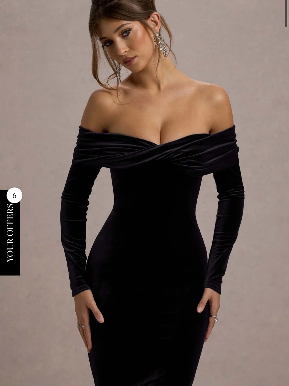 NWT Club L London Black Velvet Dress Off-Shoulder Black Velvet Bodycon Dress